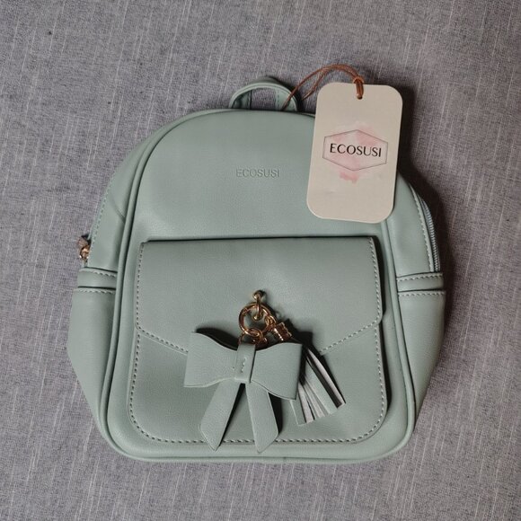 Ecosusi Mini Backpack Travel Bag Mint Green Tassel Bow - Picture 1 of 9